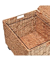 Happimess Ashton 18.11" Classic Farmhouse Hand-Woven Hyacinth Rolling Filing Basket with Lid and 360 Degree Lockable Wheels