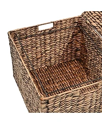 Happimess Ashton 18.11" Classic Farmhouse Hand-Woven Hyacinth Rolling Filing Basket with Lid and 360 Degree Lockable Wheels