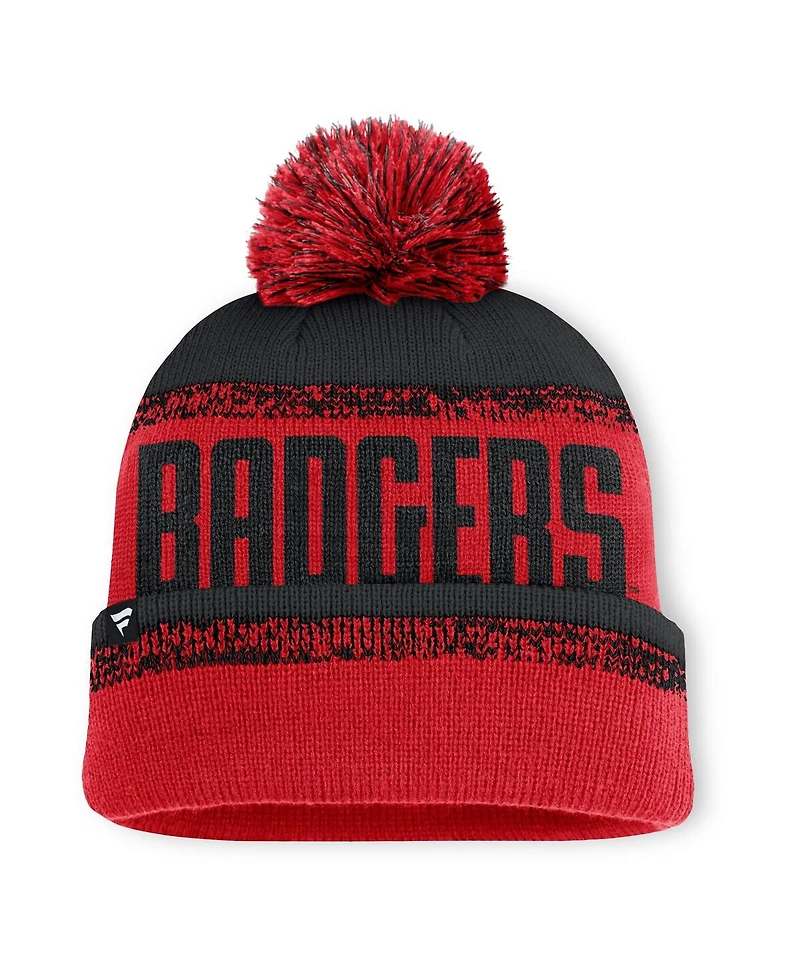 Fanatics Men's Red/Black Wisconsin Badgers Thrive Cuffed Knit with Pom Hat