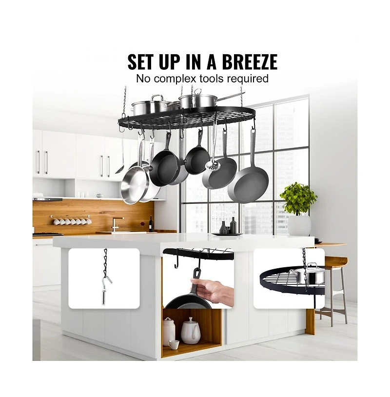 Slickblue Pot and Pan Wall Rack with 12 Hooks, Heavy-Duty Mount for Kitchen Organization