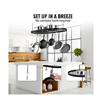 Slickblue Pot and Pan Wall Rack with 12 Hooks, Heavy-Duty Mount for Kitchen Organization