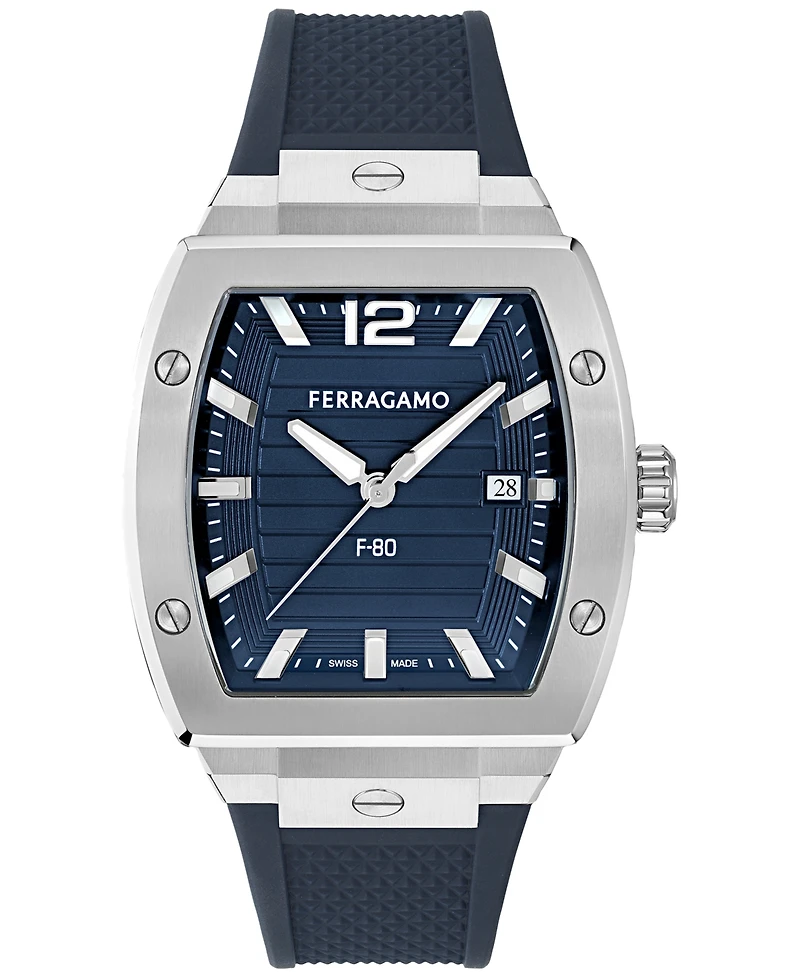 Ferragamo Men's Swiss F-80 Tonneau Polyurethane Strap Watch 42mm