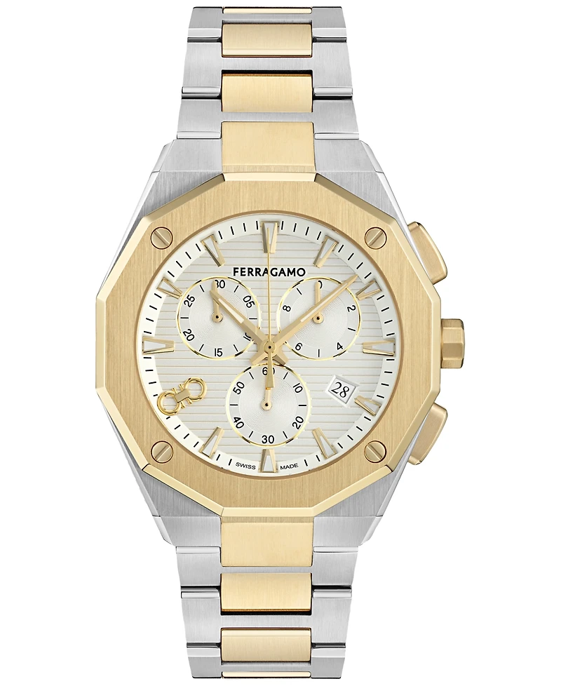 Ferragamo Men's Swiss Chronograph Edge Two-Tone Stainless Steel Bracelet Watch 42mm