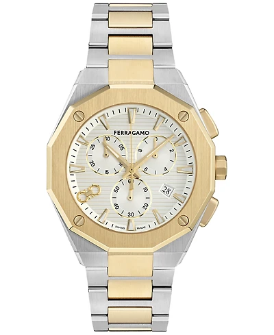Ferragamo Men's Swiss Chronograph Edge Two-Tone Stainless Steel Bracelet Watch 42mm
