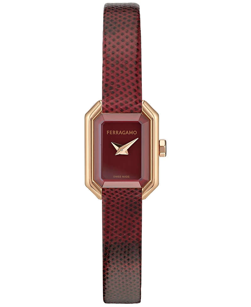 Ferragamo Women's Swiss Crystal Petite Burgundy Leather Strap Watch 15x20mm