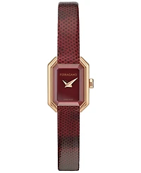 Ferragamo Women's Swiss Crystal Petite Burgundy Leather Strap Watch 15x20mm