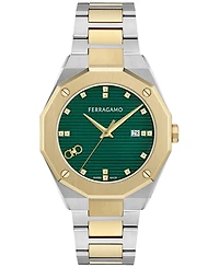 Ferragamo Men's Swiss Edge Diamond (1/10 ct. t.w.) Two-Tone Stainless Steel Bracelet Watch 40mm