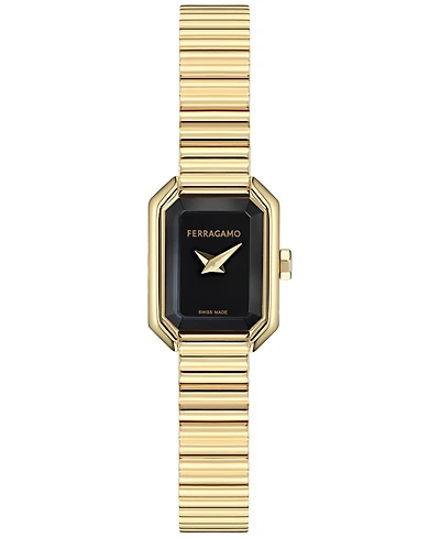 Ferragamo Women's Swiss Crystal Petite Gold Ion Plated Bracelet Watch 15x20mm