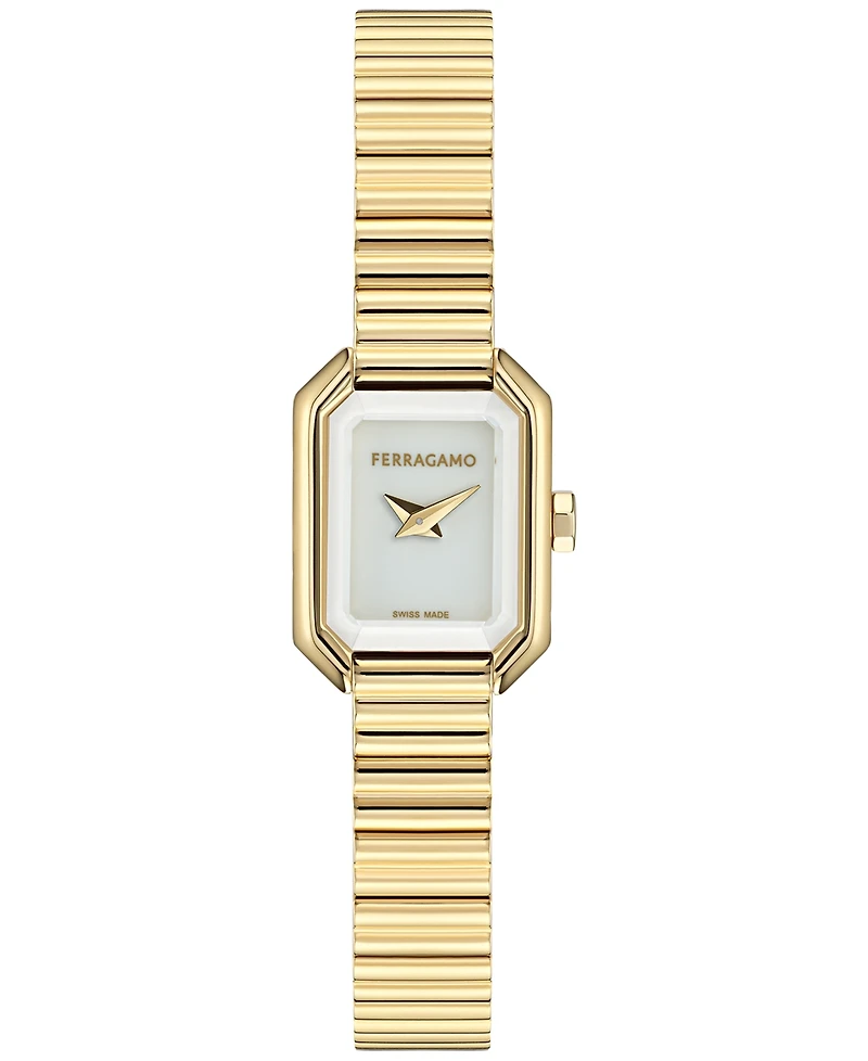 Ferragamo Women's Swiss Crystal Petite Gold Ion Plated Bracelet Watch 15x20mm