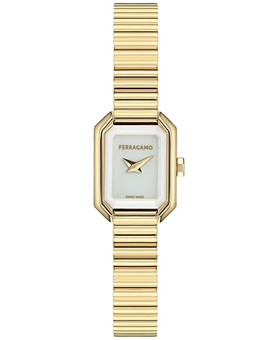 Ferragamo Women's Swiss Crystal Petite Gold Ion Plated Bracelet Watch 15x20mm
