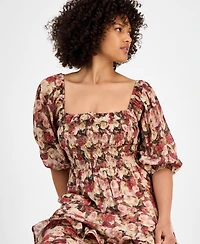 And Now This Women's Ruffle-Trim Puff-Sleeve Maxi Dress, Macy's Exclusive