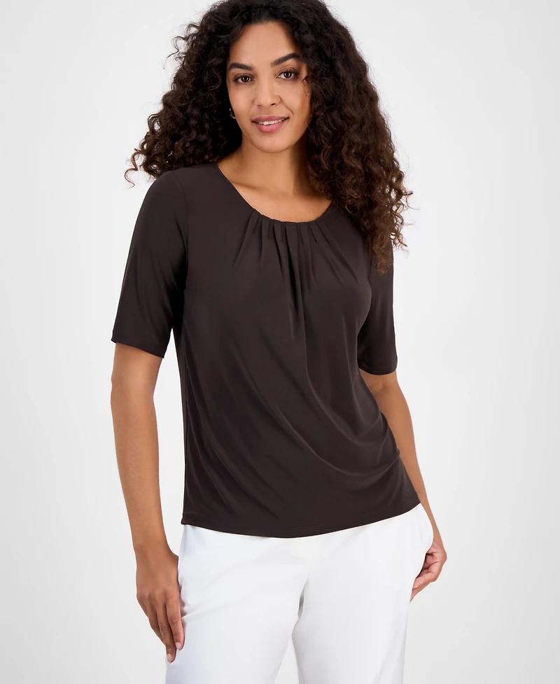 Kasper Women's Pleat Neck Knit Top, Regular & Petite