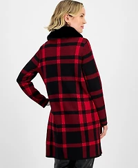 Kasper Women's Plaid Faux-Fur-Collar Coatigan