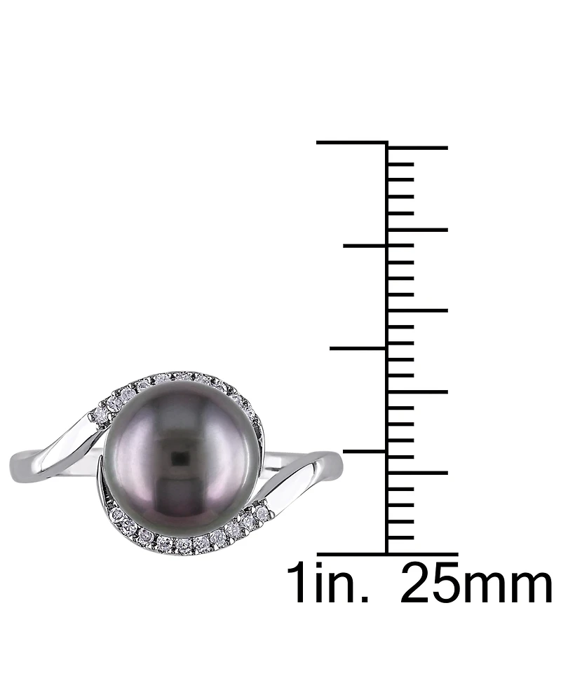 Cultured Black Tahitian Pearl (9mm) & Diamond (1/10 ct. t.w.) Swirl Ring Sterling Silver