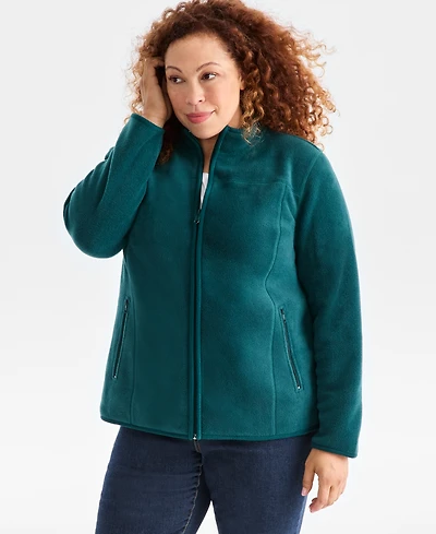 Style & Co Plus Solid Polar Fleece Zip-Front Jacket, Exclusively at Macy's