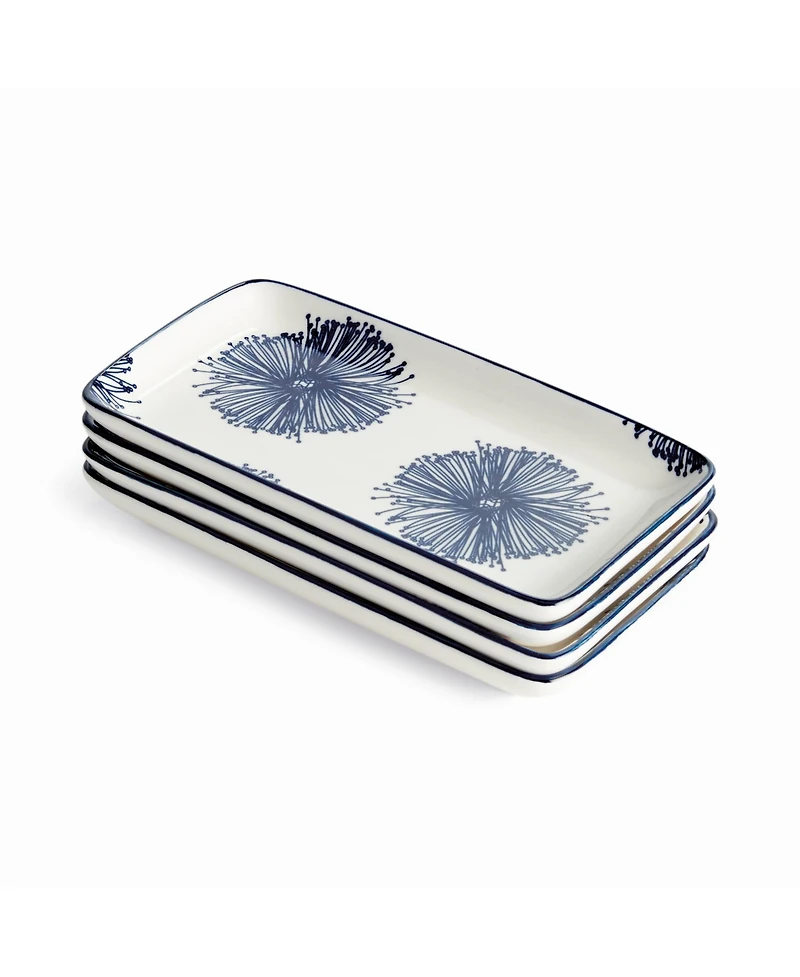 Stria Starburst 8" Trays, Set of 4 - Dark Blue/White Ceramic