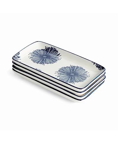 Stria Starburst 8" Trays, Set of 4 - Dark Blue/White Ceramic