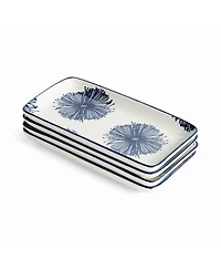 Stria Starburst 8" Trays, Set of 4 - Dark Blue/White Ceramic