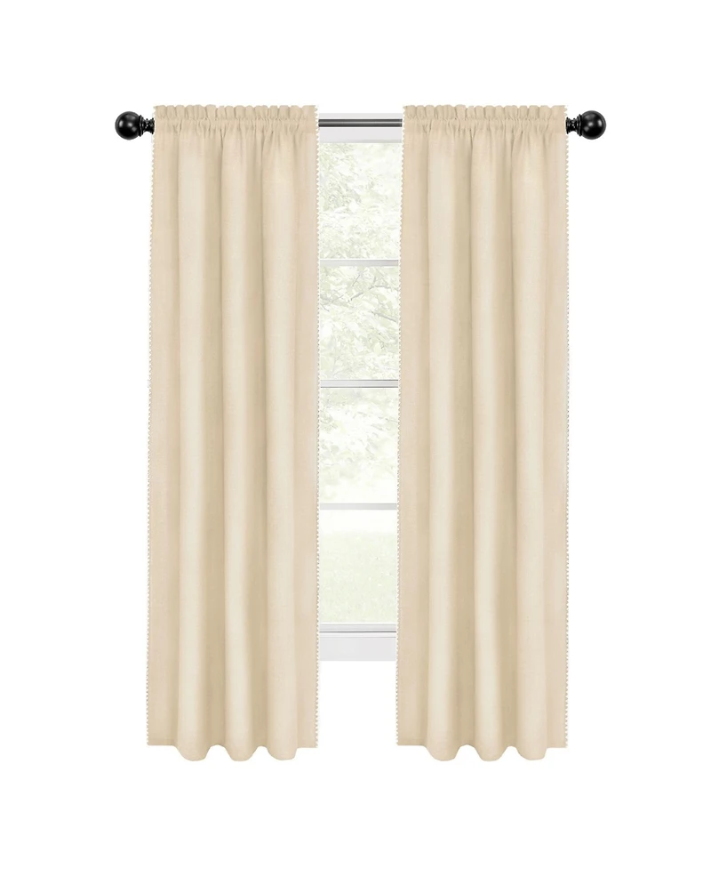 Kate Aurora 2 Piece Hamptons Coastal Living Textured Semi Sheer Rod Pocket Curtain Panels