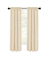 Kate Aurora 2 Piece Hamptons Coastal Living Textured Semi Sheer Rod Pocket Curtain Panels