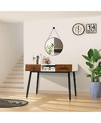 Mecale 42 Inch Industrial Console Table with 2 Drawers for Entryway Hallway
