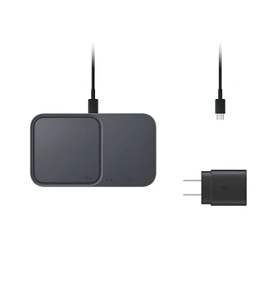 Samsung Dual Fast Wireless Charger 15W with Usb C Cable and Power Head-Gray