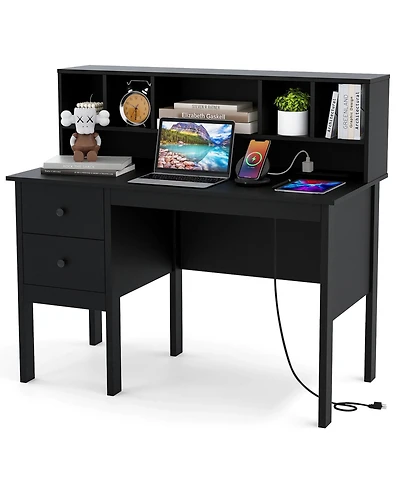 Mecale Home Office Workstation Laptop Table with Hutch and Drawers