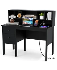 Mecale Home Office Workstation Laptop Table with Hutch and Drawers