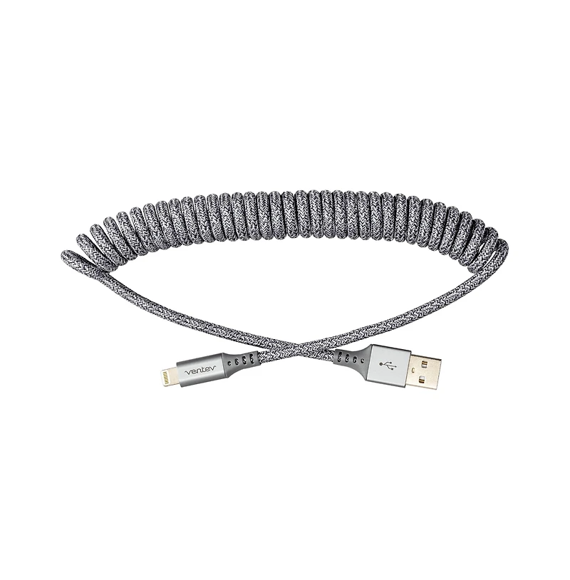 Ventev Helix Usb A to Apple Lightning High Speed Travel 3 Foot Cable-Gray