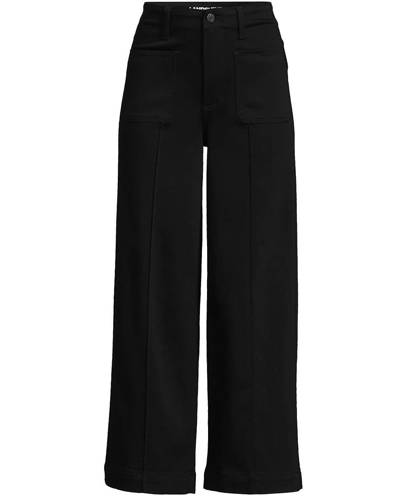 Lands' End Women's Denim High Rise Patch Pocket Extra Wide Leg Crop Jeans