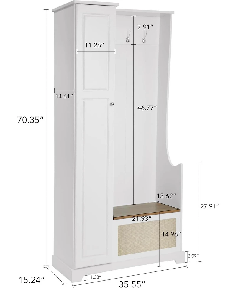 Vanirror White Hall Tree with Bench - Spacious Storage Cabinet for Living Room, Entryway, Bedroom