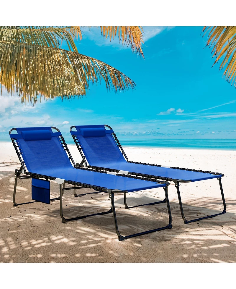 Gymax Oversize Folding Chaise Lounge w/ Adjustable Backrest Detachable Pillow Pocket