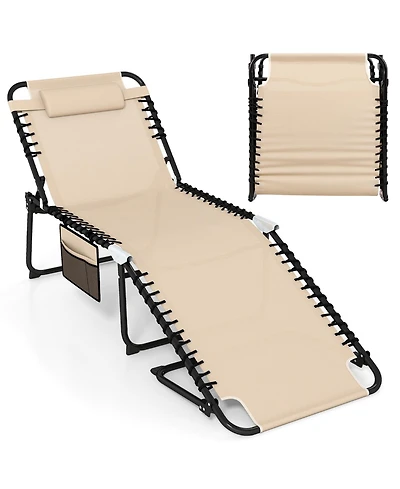 Gymax Oversize Folding Chaise Lounge w/ Adjustable Backrest Detachable Pillow Pocket