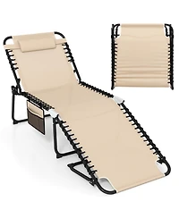 Gymax Oversize Folding Chaise Lounge w/ Adjustable Backrest Detachable Pillow Pocket