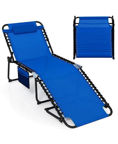 Gymax Oversize Folding Chaise Lounge w/ Adjustable Backrest Detachable Pillow Pocket