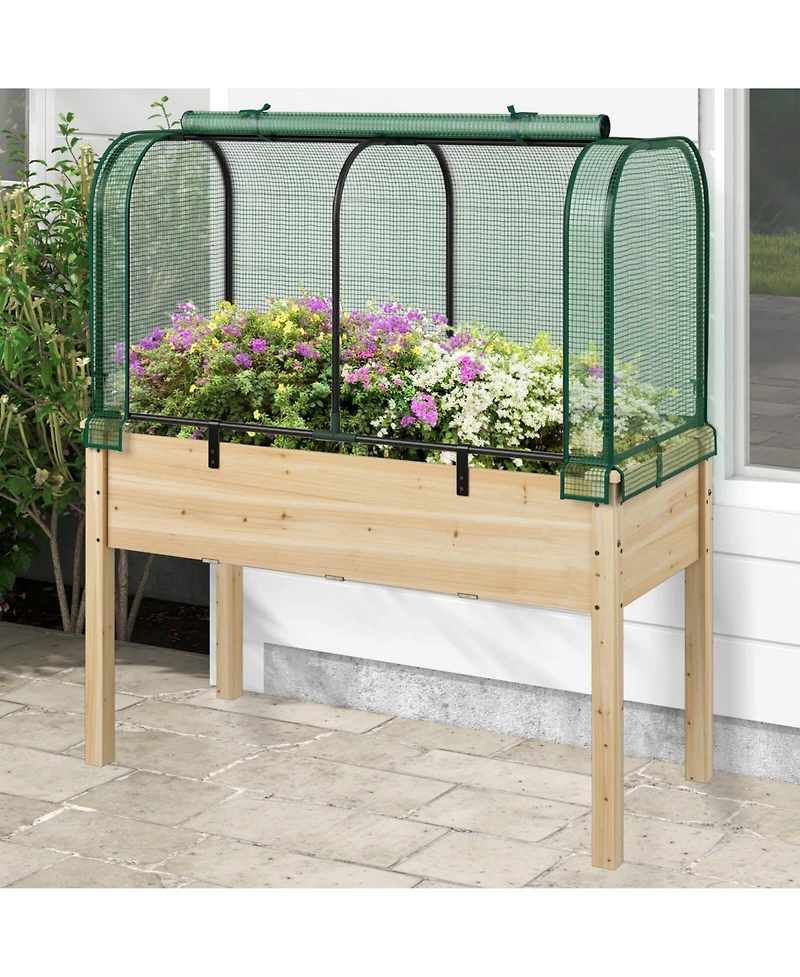 Costway Wood Raised Garden Bed with Greenhouse Cover Mini Portable Greenhouse Kit