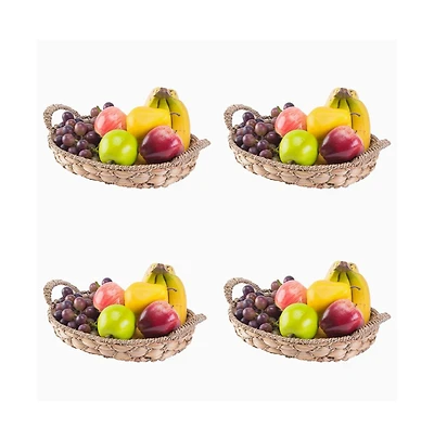 Wickerwise Set of 4 Seagrass Fruit Bread Basket Tray with Handles, Small