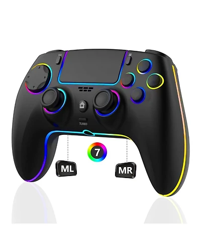 Nbcp Wireless Controller with 7 Rgb Colors for PS5 Pro/Slim, Steam, iOS, Mac, Pc Windows, Android, Dual Vibration, Turbo, Programmable, 3.5mm Audio Ja