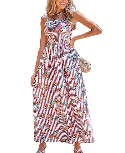 Cupshe Women's Fresh Flowers Striped Maxi Beach Dress