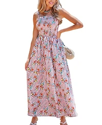 Cupshe Women's Fresh Flowers Striped Maxi Beach Dress