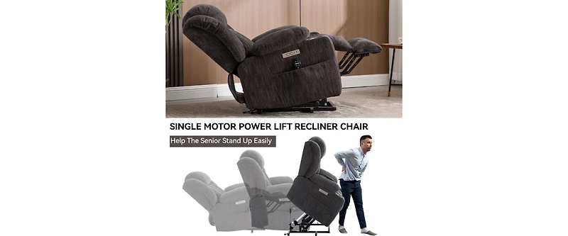 Power Lift Recliner Chair Recliners for Elderly with Heat and Massage Recliner Chair for Living Room with Infinite Position and Side Pocket,Usb Charge