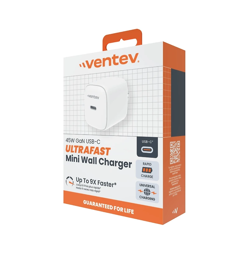 Ventev 45W Ultrafast Usb C Universal GaN Mini Wall Charger