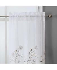 Kate Aurora Complete 3 Piece Embroidered Shabby Floral Roses Sheer Cafe Kitchen Curtain Tier & Valance Set - Neutral/Linen