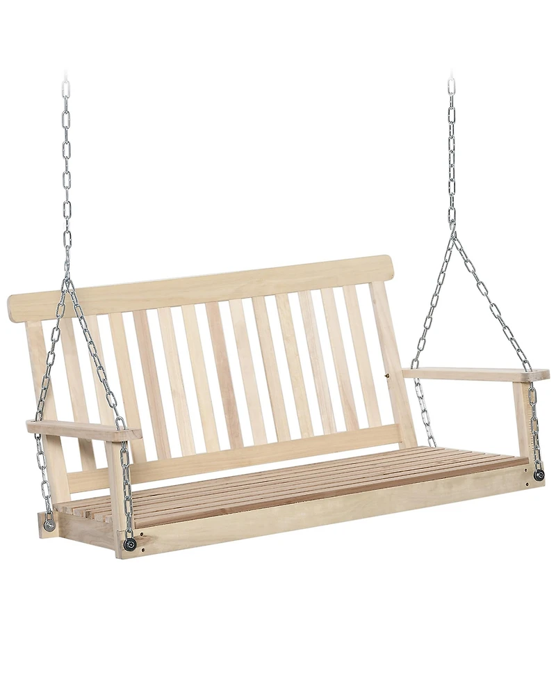 Flynama 2-Seater Hanging Porch Swing Outdoor Patio Swing Chair Seat with Slatted Build and Chains, 440lbs Weight Capacity