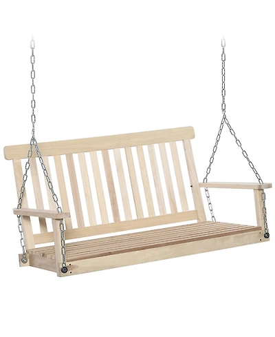 Flynama 2-Seater Hanging Porch Swing Outdoor Patio Swing Chair Seat with Slatted Build and Chains, 440lbs Weight Capacity