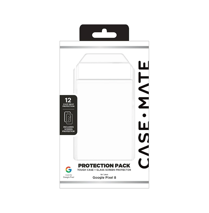 Case-Mate Protection Pack Tough Case and Glass Screen Protector for Google Pixel 8-Clear