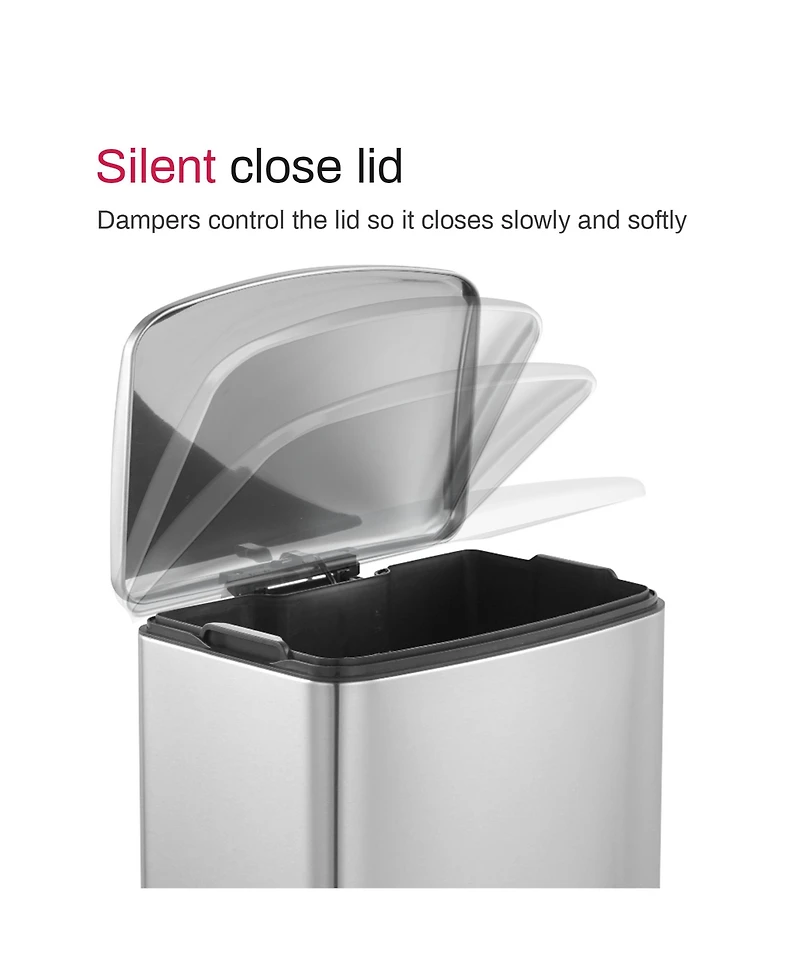 Mega Casa 13 Gal./50 Liter Stainless Steel Rectangular Step-on Trash Can for Kitchen