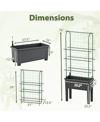 Raised Garden Bed Planter Box with Climbing Trellis Water Level Indicator
