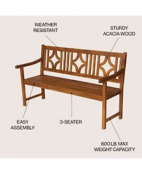 Sloane 59.1" 3-Seat Ogee Diamond-Back 600-Lbs Support Acacia Wood Outdoor Garden Patio Bench