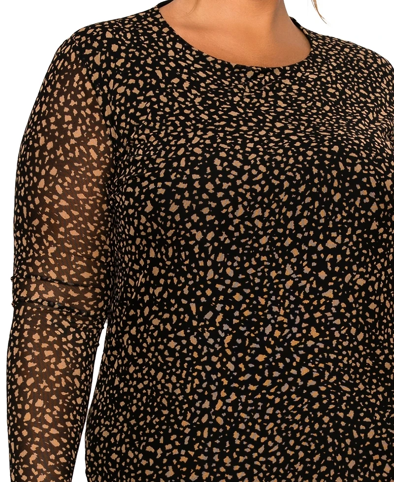 Coin 1804 Plus Pebble Mesh Scoop Neck Long Sleeve Top
